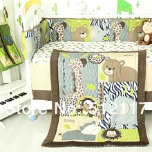 7 шт. вышитые 3D Животные коричневый Цвет мальчик детская кроватка Постельное белье 4 предметов включает Утешитель бампер приспособленный Простыни юбка