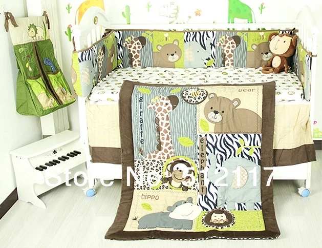 New 7pcs Embroidered 3d Animals Brown Color Boy Baby Cot Crib