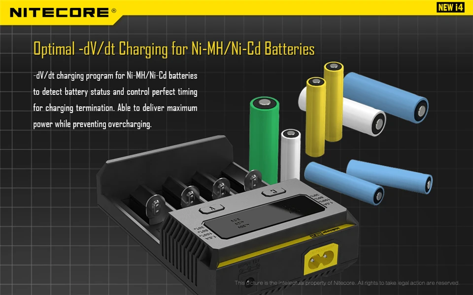 Оригинальное зарядное устройство Nitecore I4 Батарея Зарядное устройство 18650 14500 16340 26650 ЖК-дисплей литий-ионный аккумулятор быстрой Зарядное устройство 12V порт для зарядки через для AA AAA батареи