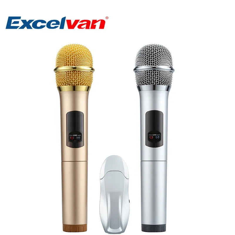 Excelvan K18U профессиональный Bluetooth два ручных микрофона с UHF беспроводной микрофон системы легкий в весе светодиодный дисплей - Цвет: Silver and Gold