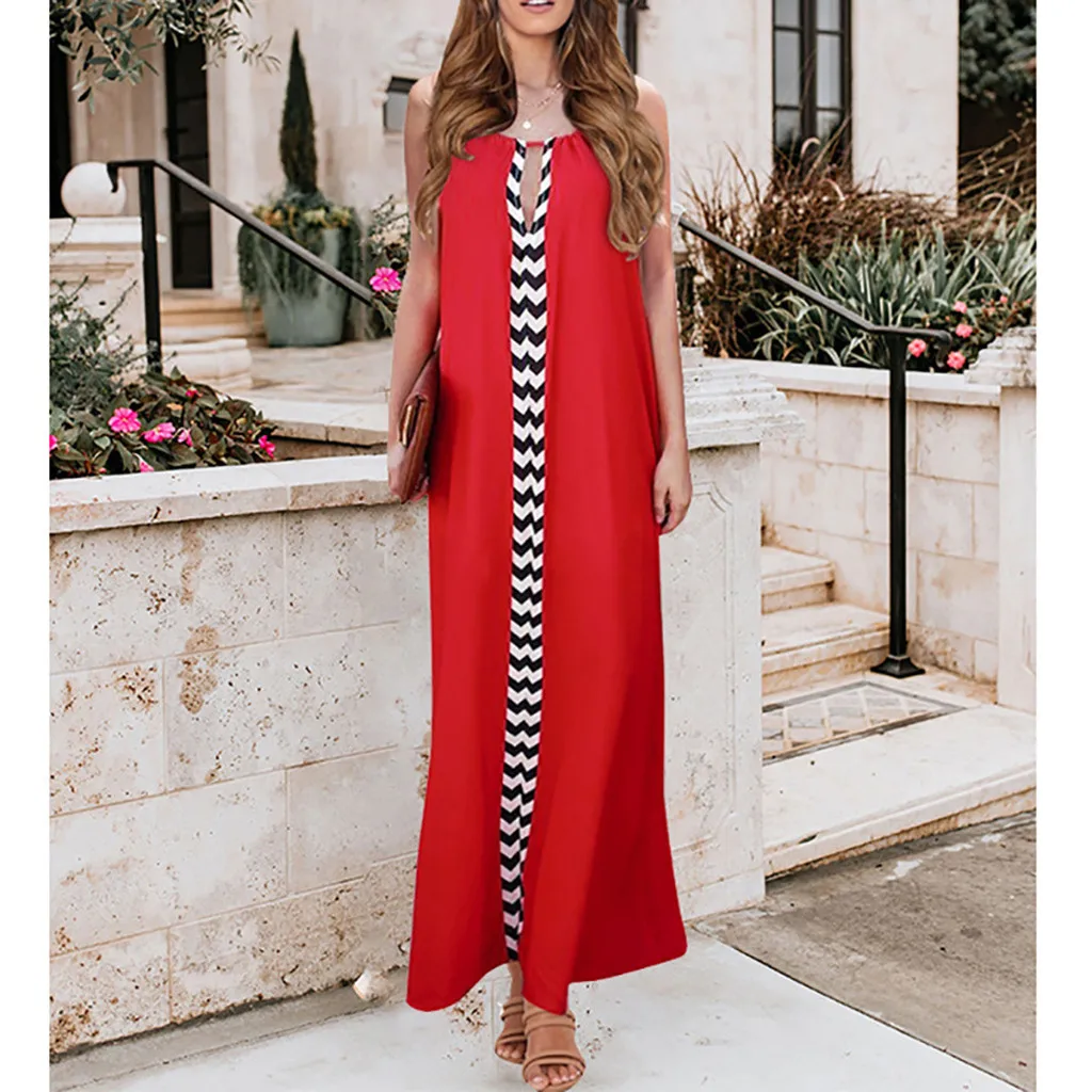 Maxi Dress Women's Sleeveless Wavy Print Contrast Color Strap Sexy Backless dresses woman party night elegant dresses modis jurk Maxi Dress Women's Sleeveless Wavy Print Contrast Color Strap Sexy Backless dresses woman party night elegant dresses modis jurk
