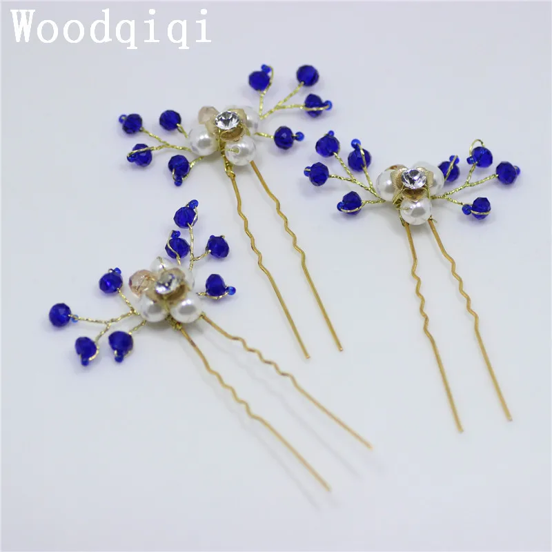 

Woodqiqi 3pcs/lot fashion blue Hairpin Crystal pearl Wedding For Women Hair Clip Simple Jewelry Accessories