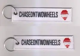 

Chase On Two Wheels Motorcycle Keychain Ring With Merrow Border