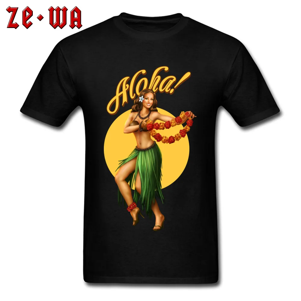 Faddish Mens T Shirt Aloha pin up Leisure Tops Tees 100% Cotton Short Sleeve Family Tees Round Neck Free Shipping Aloha pin up black