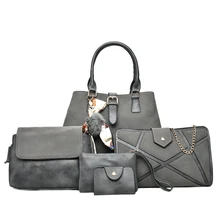 De las mujeres de Cuero de LA PU Top Mango Bolsa de Hombro Bolso Monedero de La Cartera 5 Unids Conjunto Femenino Bolsa Compuesta Bolso de Ante de La Vendimia B-70