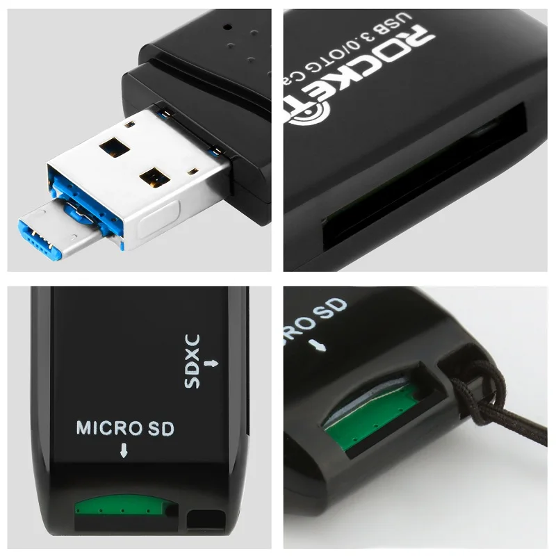 Rocketek usb 3.0 multi 2 in 1 memory otg phone card reader 5Gbps adapter for SD/TF micro SD for pc computer laptop accessories.