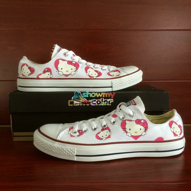 Cheap Low Top Converse All Star White Girls Boys Shoes Kitty Cat Design Hand Painted Canvas Shoes Woman Man Sneakers Birthday Gifts