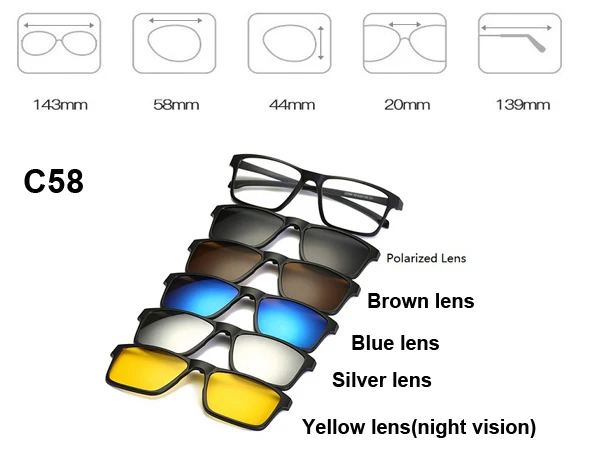 С 5 клип на поляризованных солнцезащитных очков Магнитная адсорбента очки кадр Для мужчин Для женщин оптический зрелище кадр Близорукость очки