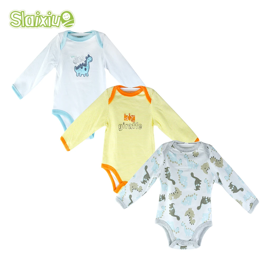 

SLAIXIU Baby Bodysuits Autumn Cotton Long Sleeve Infant Jumpsuits Boy Girls Newborn Baby Clothes Cartoon Bodysuit 3pcs/lot
