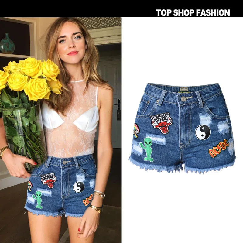 Летние популярные синие джинсовые шорты с высокой талией, модные тонкие рваные джинсы для женщин, американская одежда, формирующие сексуальные бедра брюки, быстрая