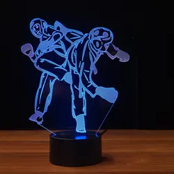 Боевые искусства Форма 3D ночник светодиодный 7 цветов Изменение сенсорный кнопку настольная лампа Рождественский Декор USB тхэквондо