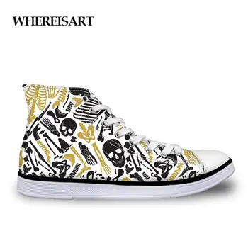 

WHEREISART Skeleton Print Shoes Male Shoes Casual Shoes Fashion Men's High Canvas Shoes Comfortable Outdoor Sports Teen
