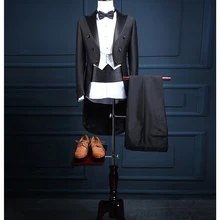 NA36 черное блестящее длинное пальто мужские свадебные костюмы Ropa Nina Мужское пальто брюки изображения(пальто+ брюки+ жилет) Traje De Novio Hombre