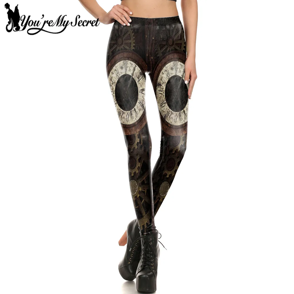

[You're My Secret] New Fashion Design Women Leggings Steampunk Gear leggin 3D Print Retro Mechanical Cosplay Fitness Women Pant