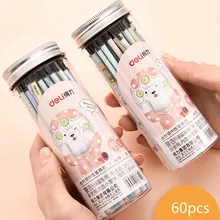 Deli Gel Pen Refill Lovely 60 Pcs Per Barrel 0.5mm Black Gel Pen Refill Student Writing Supplies Large Capacity Tinta Para Pluma