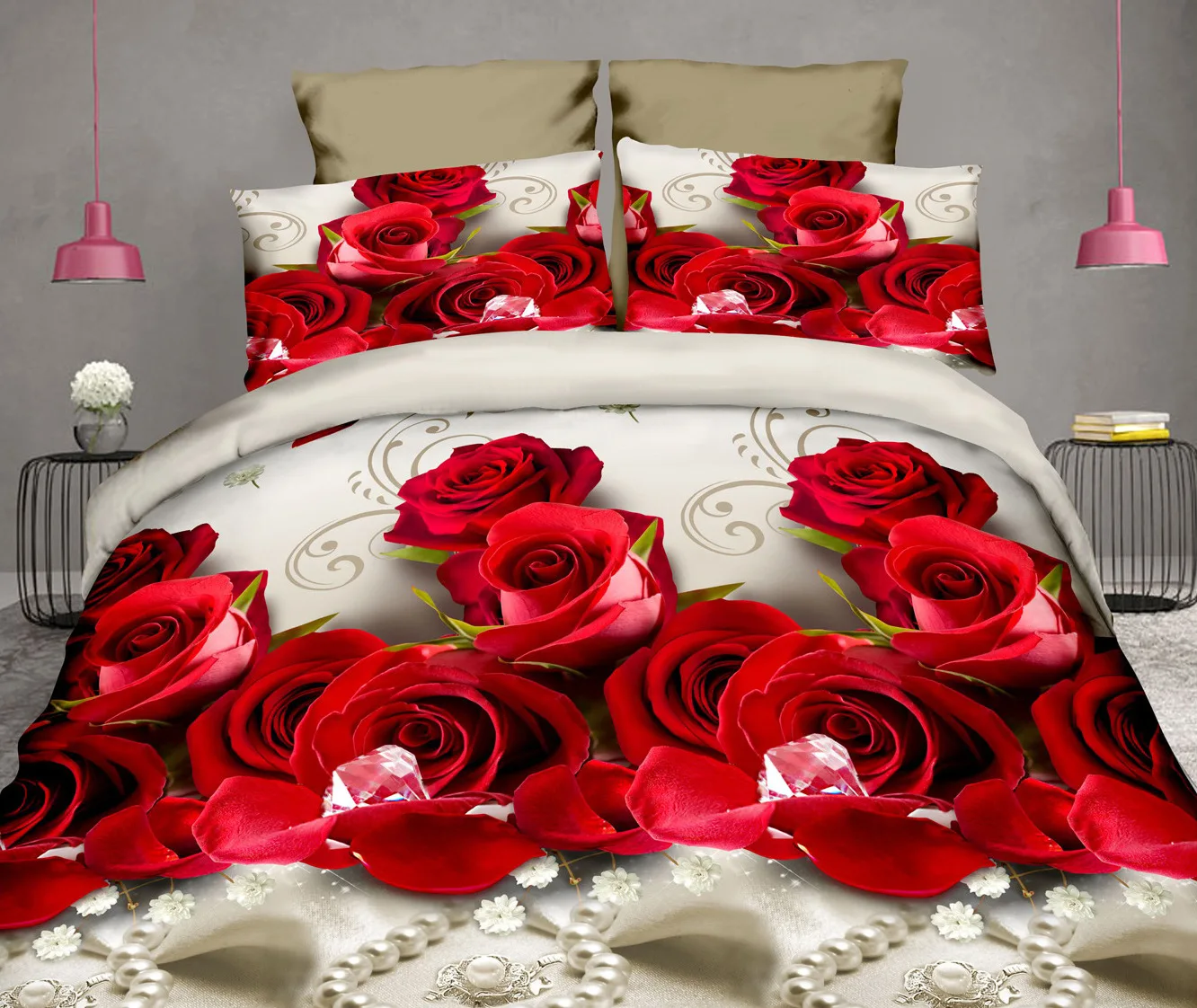 40 хлопок 3D роза постельных принадлежностей Высокое качество Мягкий Пододеяльник Простыня наволочка реактивной печати постельное белье Королева Постельное белье - Цвет: 7