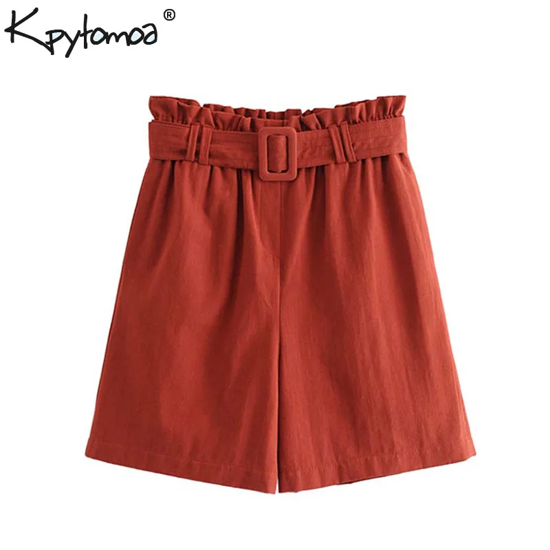 

Vintage Stylish Pockets With Belt Shorts Women 2019 Fashion High Elastic Waist Streetwear Shorts Casual Pantalones Cortos