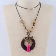 Antique Vintage Long Rope Chain Necklace Wooden Alloy Cockhorse Pendants Neckless Cord Men Jewelry Accessories Free Shipping
