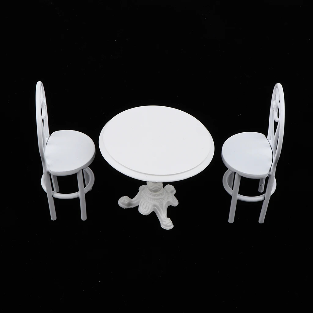 3Pcs 1:12 Dollhouse Miniature Dining Table Chair Metal Furniture Set White