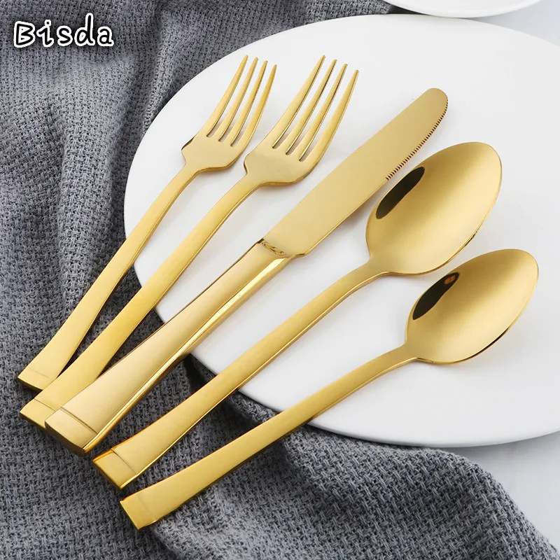 

20Pcs High Quality Gold Dinnerware Stainless Steel Tableware Kitchen Knife Fork Teaspoon Flatware Cutlery Set