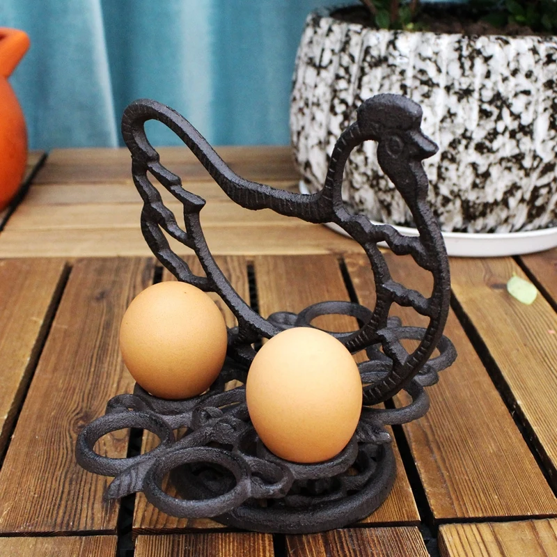 

European Antique Rustic Cast Iron Tabletop Hen 8 Pieces Boiled Eggs Holder