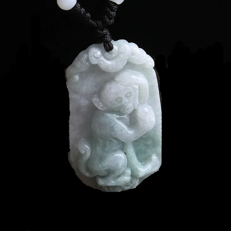 

Natural jadeite Chinese zodiac jade pendant Zodiac monkey transshipment jade Yu Pei necklace pendant Send a certificate