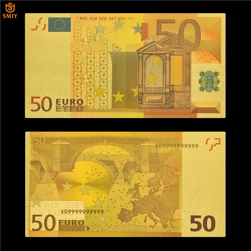 Цвет евро Золотая фольга банкноты 1000 евро золото сбор бумажных денег евро - Цвет: 50 Euro