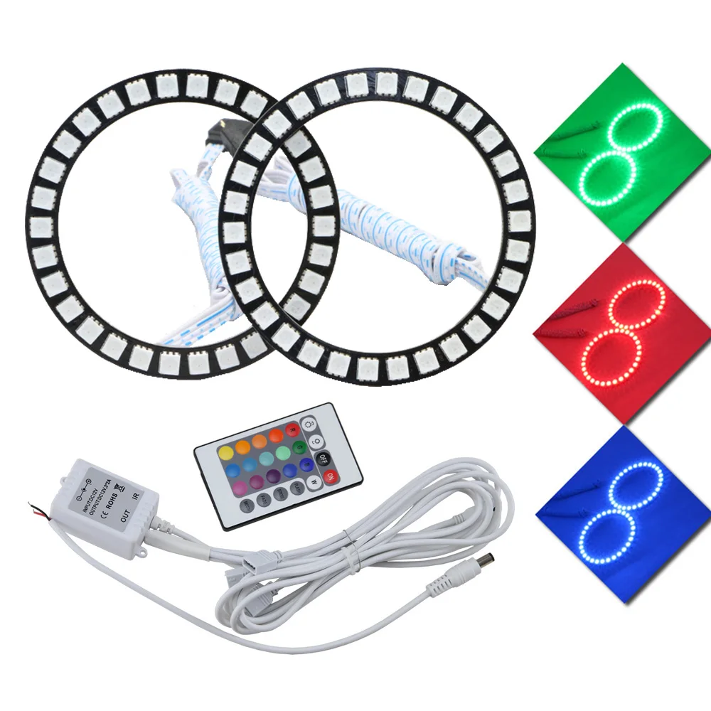 

2PCS/Set Auto Halo Rings Angel Eye 12V Headlight 5050SMD Motorcycle 80MM RGB 16Modes With Remote Controller Car Angel Eyes