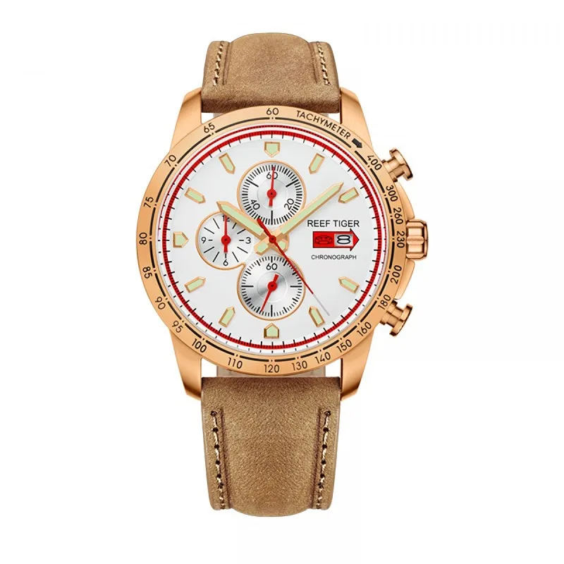 Риф Тигр/RT спортивные часы для мужчин хронограф кварцевые часы с датой розовое золото часы со светящимися маркерами RGA3029 - Цвет: RGA3029PWS