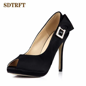 

SDTRFT Plus:35-42 43 Diamonds Buckle Sandals zapatos mujer 12cm Thin High-Heeled shoes woman Stiletto sexy Peep Toe pumps