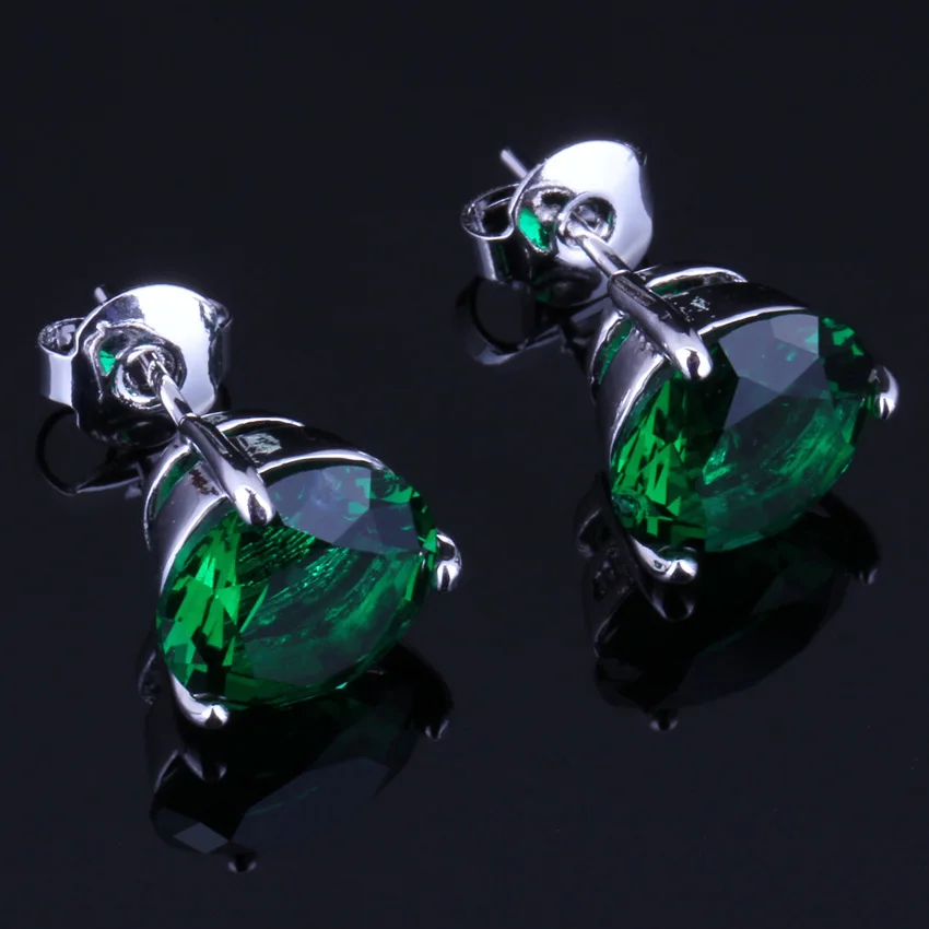 Graceful Round Green Cubic Zirconia Silver Plated Stud Earrings V0028 | Украшения и аксессуары