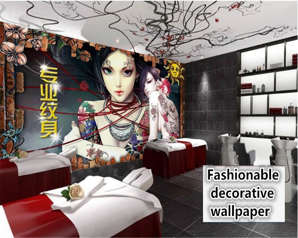 beibehang Retro style wall paper hand-painted tattoo tattoo studio background decoration painting papel de parede 3d wallpaper