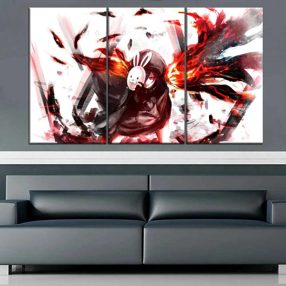 

3 Pieces Touka Kirishima Painting Modern Canvas HD Printed Anime Tokyo Ghoul Posters Home Decorative Wall Art Modular Picture