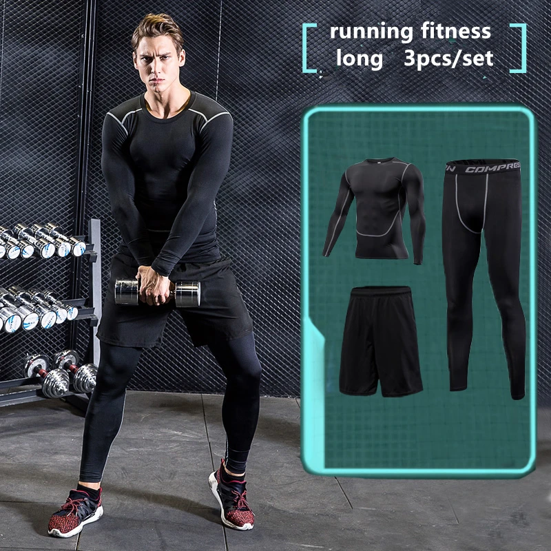 2017 Survetement Men Sports Suit 3pcs Quick dry Running Set Sports Compression Underwear Basketball Soccer Fitness Training suit 2017 Survetement Men Sports Suit 3pcs Quick dry Running Set Sports Compression Underwear Basketball Soccer Fitness Training suit