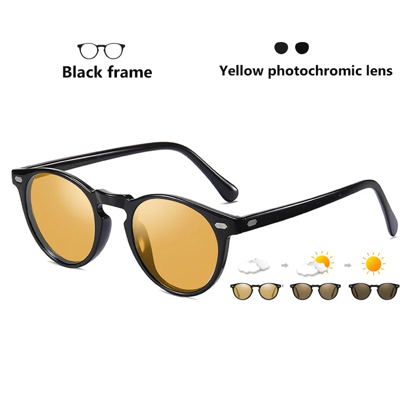 Брендовые фотохромные женские солнцезащитные очки, поляризационные карамельные тонированные линзы, Винтажные Солнцезащитные очки для женщин и мужчин, женские очки для вождения - Цвет линз: Black-yellow