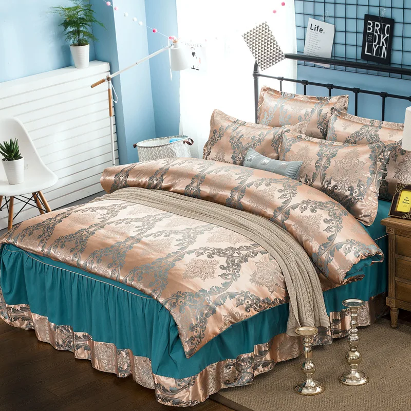

Court Style Floral Pattern Bedding Sets BS73 Pillowcases Duvet Cover Home Hotel Cotton Satin Jacquard Bedding Cover Bedspread