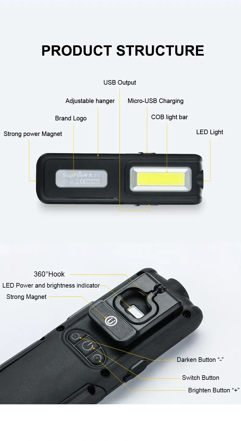 Supfire COB светильник+ светодиодный светильник-вспышка 1000lm Lanterna G12 портативный светильник-палатка Linterna для O светильник Sofirn Convoy Nitecore Fenix фонарь