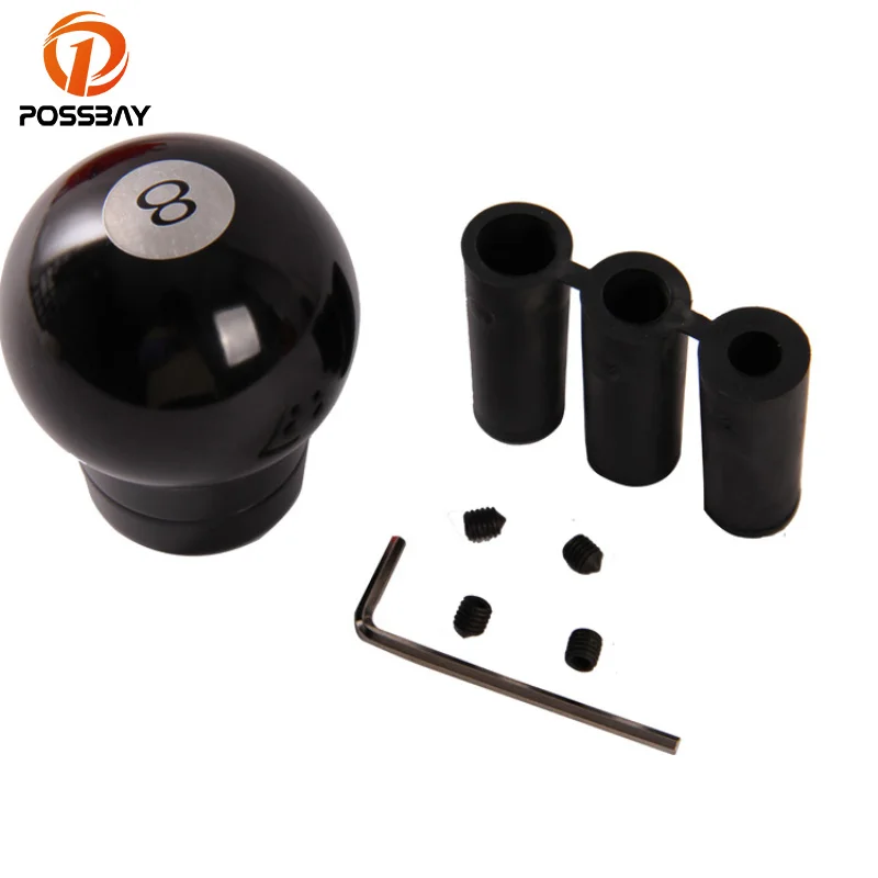 POSSBAY Black No.8 Style Ball Shift Lever Knob Aluminum Car Gear Stick