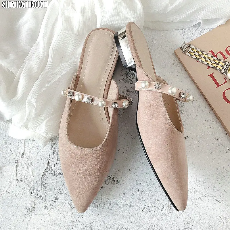 

2019 women slippers suede leather slip on spring Rome style black color beaches sandals party dress wedding