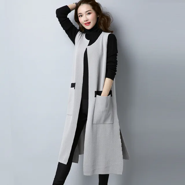 2017 Autumn New Women Long Cardigan Sleeveless Wool Knitted Vest
