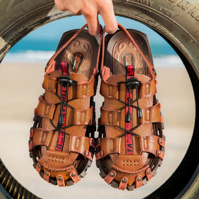 ZUNYU New Summer Men Sandals Breathable Leather Men Beach Sandals Brand Men Casual Shoes Comfortable Slip-on Casual Cheap Sandal