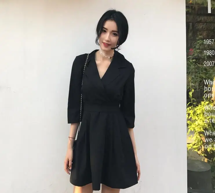 New Summer And Autumn Harbor Style Vintage Chic All-match Female Dress V-Neck Waist Lace Up Half Sleeve Dress Slim Lady Dress 6