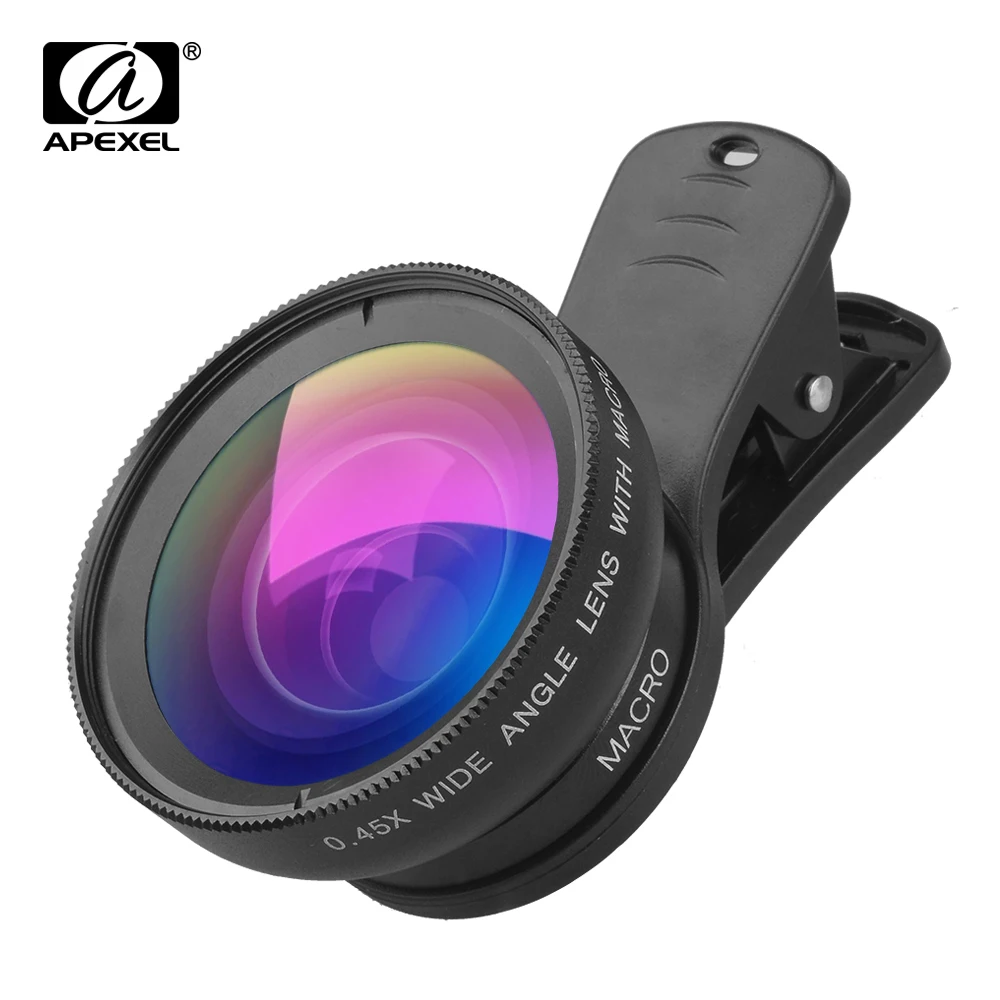 

APEXEL 0.45X Wide-angle &12.5X Macro Phone lens Kit Super Macro lens for iPhone 7/8/X/X Max Universal for Samsung Huawei Xiaomi