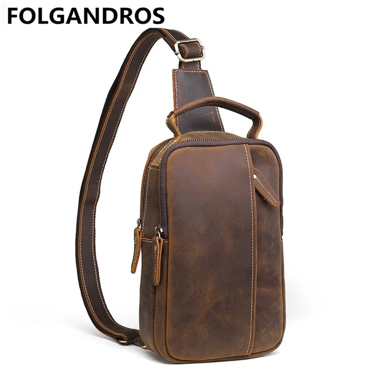 

Fashion Vintage Crazy Leather Horse Chest Bag Men Handmade Cowhide Simple Chest Pack High Quality Male Shoulder Crossbody Bag