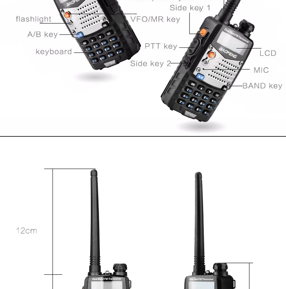 (Из 2 предметов) Baofeng UV5RA Ham двухстороннее радио Walkie Talkie двухдиапазонный трансивер (черный)