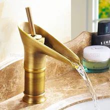 Bathroom Faucet Antique Brass Single Handles Bathroom Basin Faucets Deck Mount Bathbasin Vanity Mixer Taps znf090 waterfall spout antique brass bathroom faucet vessel sink mixer basin faucets single handles taps wnf067
