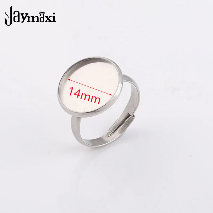 Jaymaxi диаметр 14 мм DIY пустое кольцо из нержавеющей стали нижняя поддержка с регулируемой окружностью Кольца Аксессуары 20 шт./лот