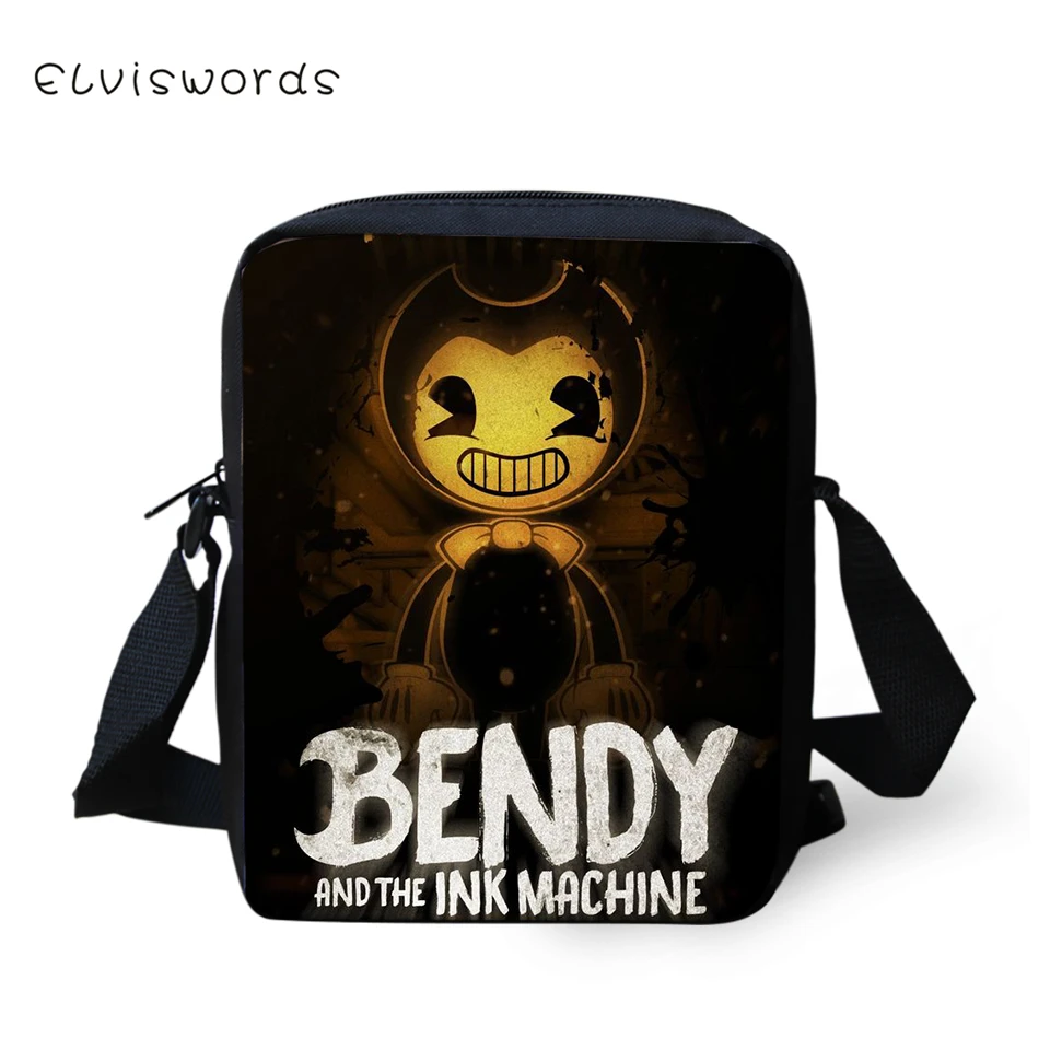 

ELVISWORDS Fashion Women Messenger Bags Bendy and the Ink Machine Pattern Shoulder Bags Girls Flaps Handbags Mini Kids Mochila