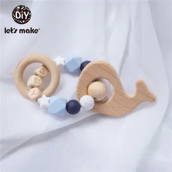 

Let'S Make 1Pc Wooden Teether Customsize Bracelet Animal Teething Wood Silicone Beads Baby Rattle Stroller Baby Teether Toys