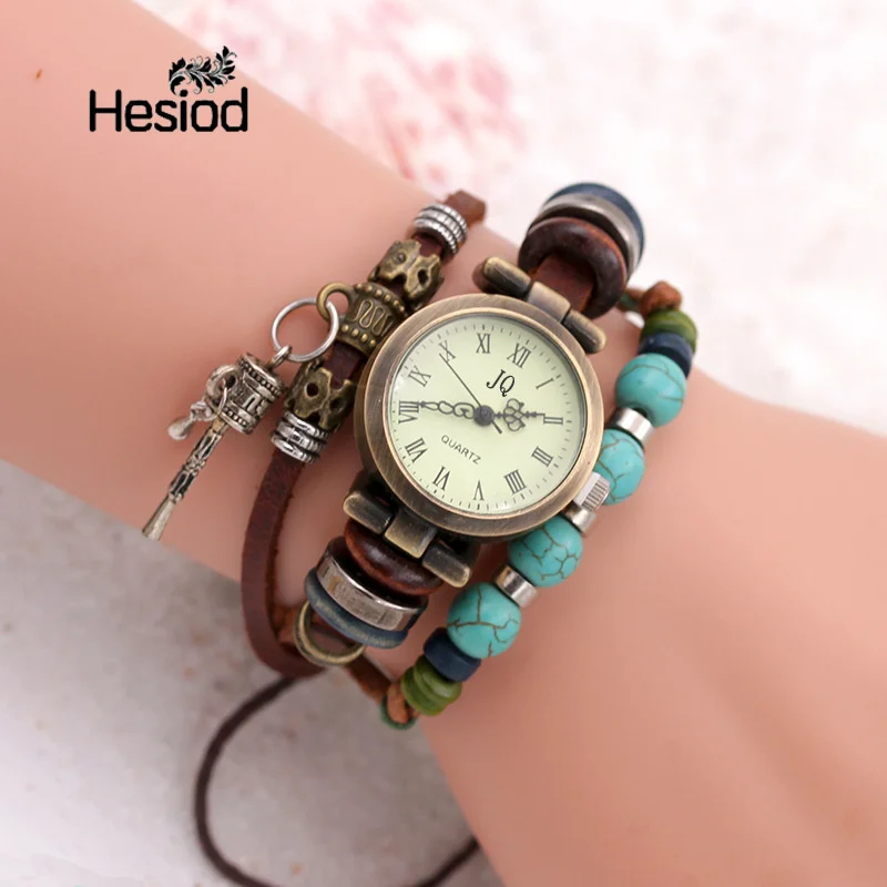 

Hesiod Vintage Blue Stone Leather Bracelet Watch for Women Adjustable